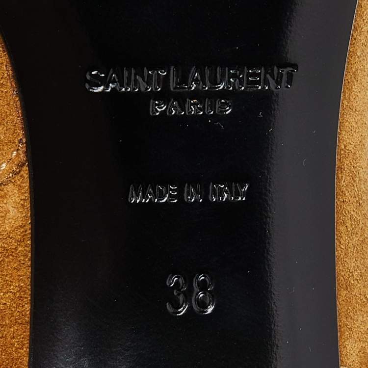 Pre Owned Saint Laurent Brown Suede Pointed Toe Fringe Ankle Boots Size 38