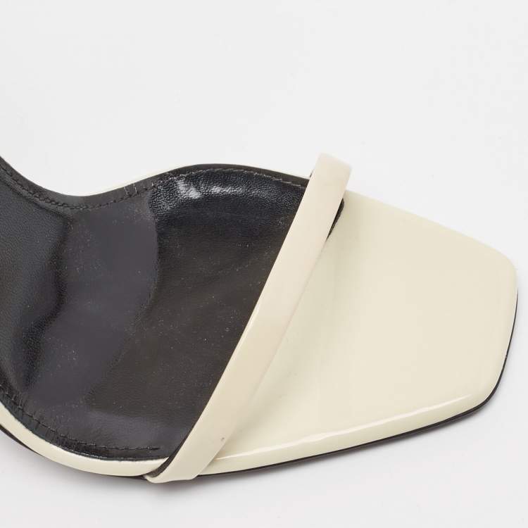 Pre Owned Saint Laurent Cream Patent Leather Opyum Sandals Size 38