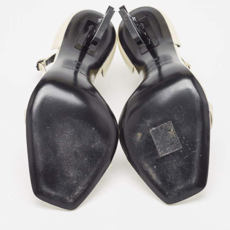 Pre Owned Saint Laurent Cream Patent Leather Opyum Sandals Size 38