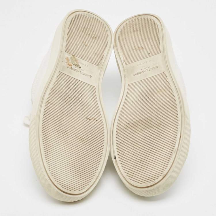 Pre Owned Saint Laurent Silver/White Leather and Glitter Andy Sneakers Size 40