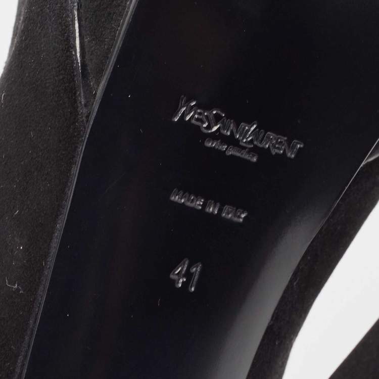 Pre Owned Saint Laurent Black Suede Fringe Chain Slingback Sandals Size 41