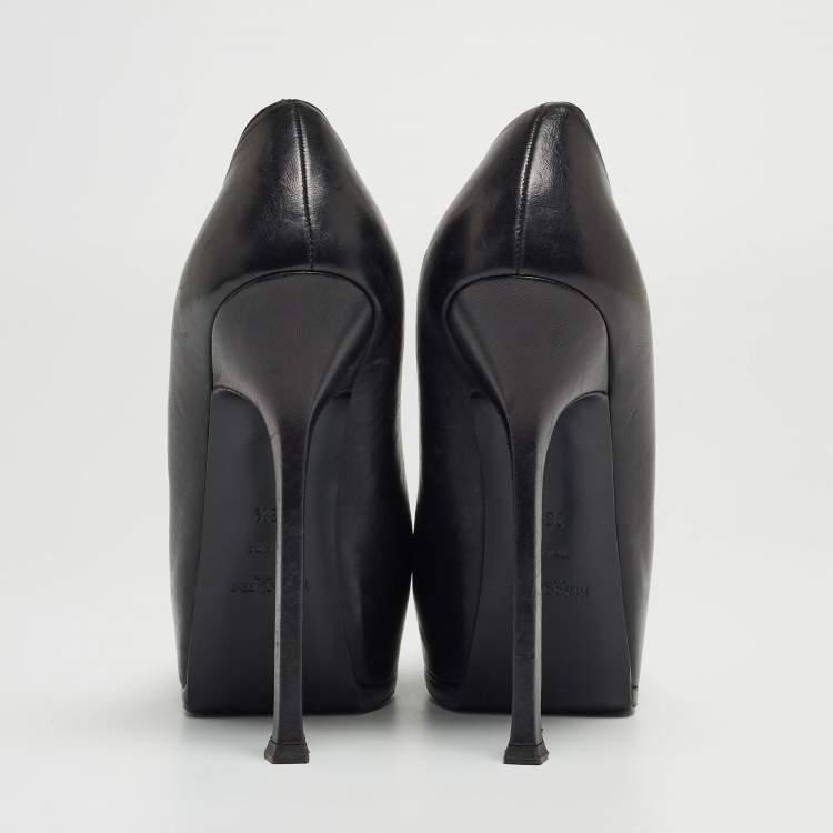 Pre Owned Saint Laurent Black Patent and Leather Tribtoo Platform Pumps Size 38.5