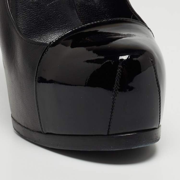Pre Owned Saint Laurent Black Patent and Leather Tribtoo Platform Pumps Size 38.5