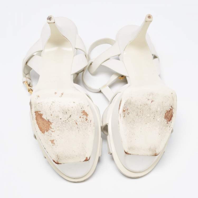 Pre Owned Saint Laurent White Leather Tribute Sandals Size 40.5