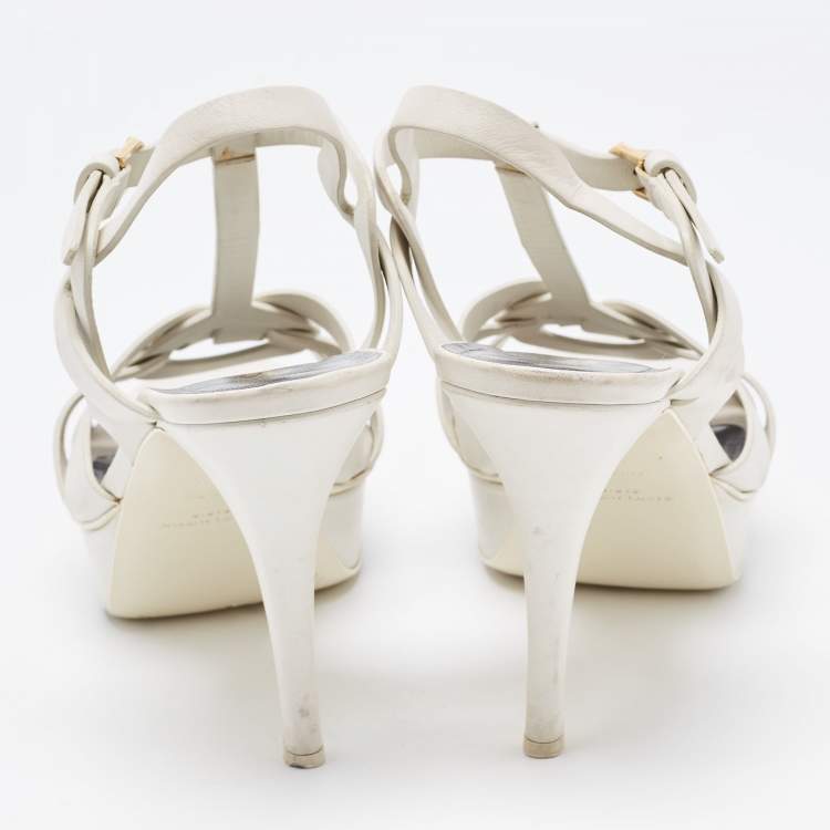 Pre Owned Saint Laurent White Leather Tribute Sandals Size 40.5