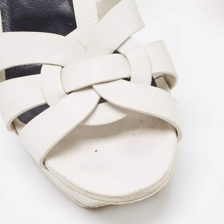 Pre Owned Saint Laurent White Leather Tribute Sandals Size 40.5