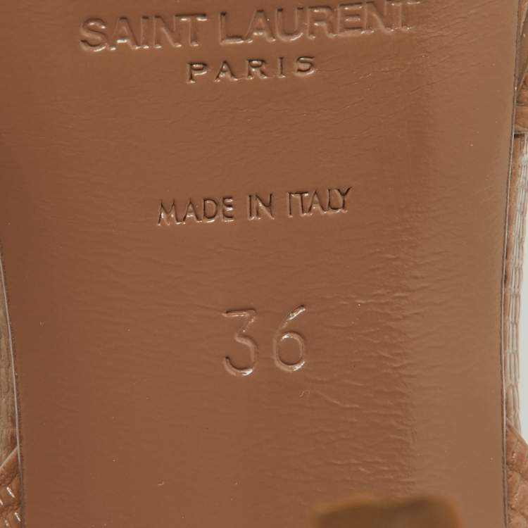 مملوكة مسبقًا Saint Laurent Beige Lizard Embossed Leather Tribute Sandals Size 36