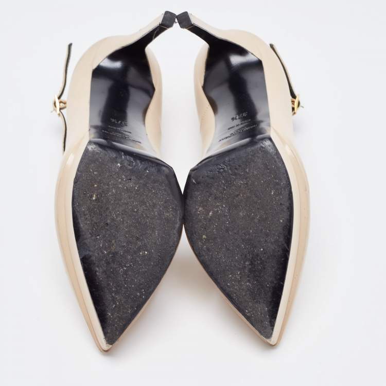 Pre Owned Saint Laurent Beige Leather Janis Mary Jane Pumps Size 37.5