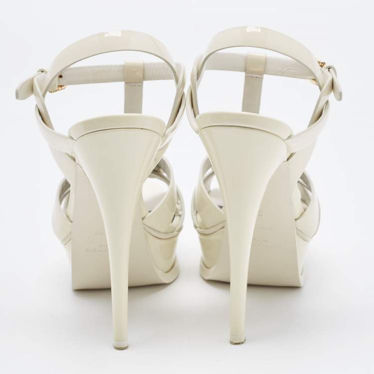 مملوكة مسبقًا Saint Laurent Off White Patent Tribute  Sandals Size 36