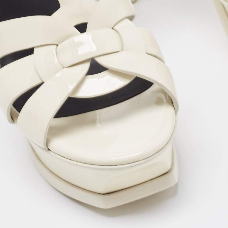 مملوكة مسبقًا Saint Laurent Off White Patent Tribute  Sandals Size 36