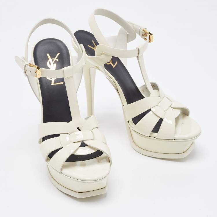 مملوكة مسبقًا Saint Laurent Off White Patent Tribute  Sandals Size 36