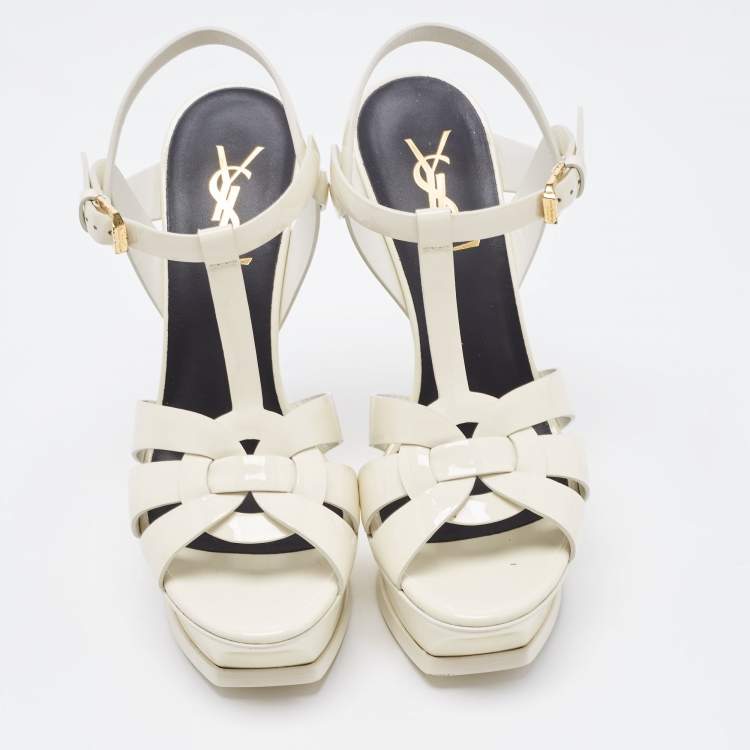 مملوكة مسبقًا Saint Laurent Off White Patent Tribute  Sandals Size 36