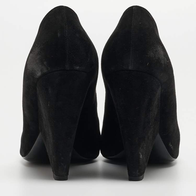 Pre Owned Saint Laurent Black Suede Wedge Pumps Size 40
