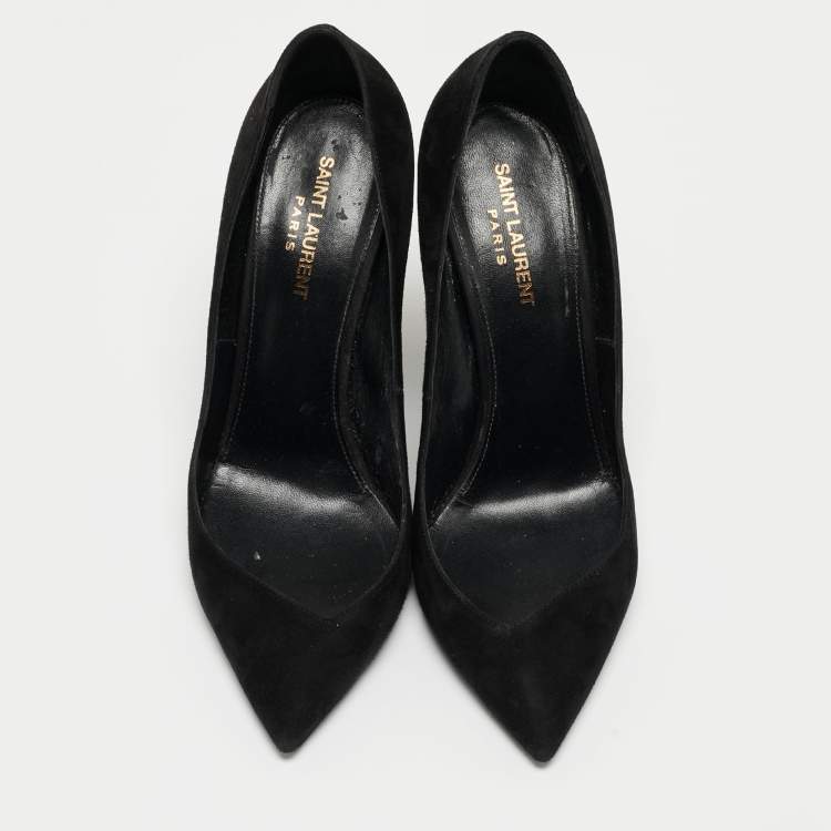 Pre Owned Saint Laurent Black Suede Wedge Pumps Size 40