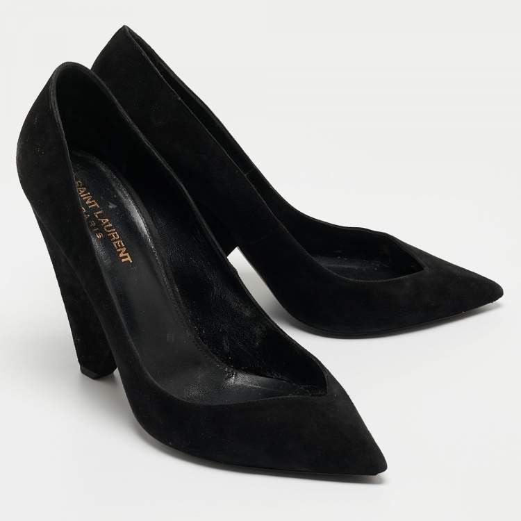 Pre Owned Saint Laurent Black Suede Wedge Pumps Size 40