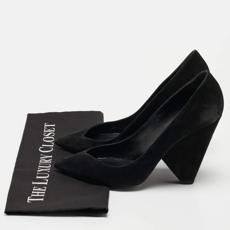 Pre Owned Saint Laurent Black Suede Wedge Pumps Size 40