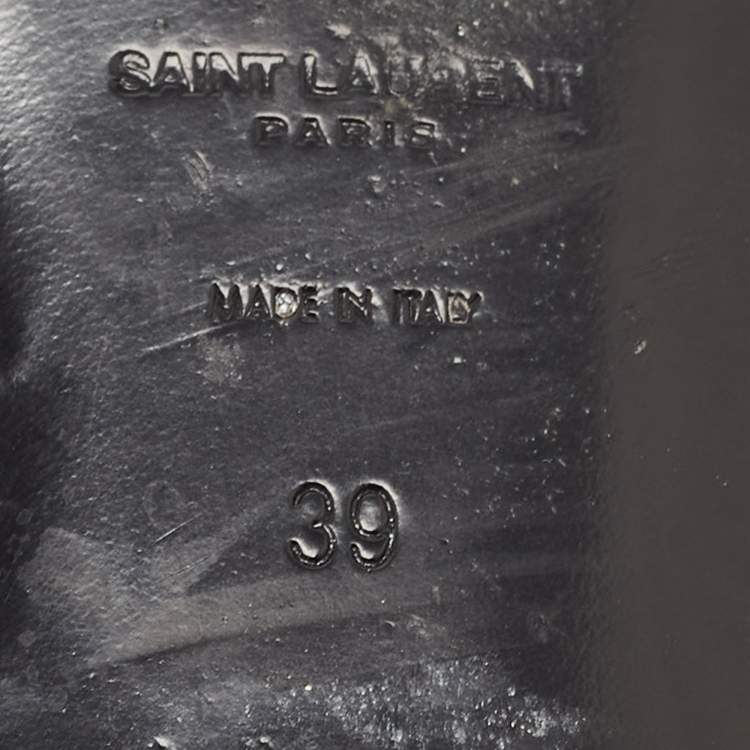 Pre Owned Saint Laurent Black Croc Embossed Leather Tribute Flat Slides Size 39