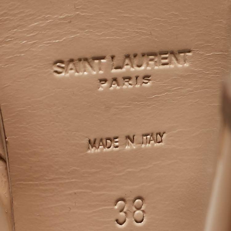 Pre Owned Saint Laurent Paris Beige Patent Leather Tribute Platform Ankle Strap Sandals Size 38
