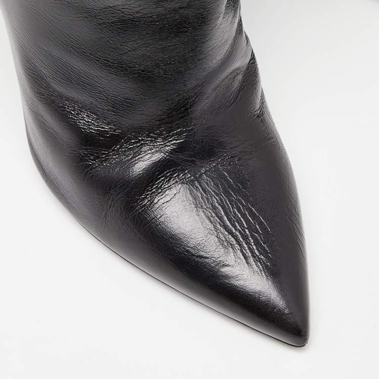 Pre Owned Saint Laurent Black Patent Leather Niki Over The Knee Boots Size 38