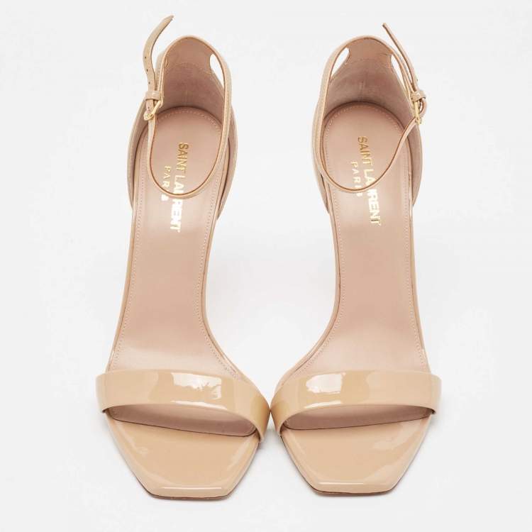 Pre Owned Saint Laurent Paris Beige Patent Leather Jane Ankle Strap Sandals Size 39
