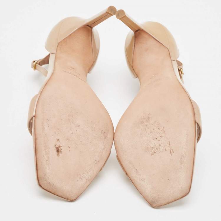 Pre Owned Saint Laurent Paris Beige Patent Leather Jane Ankle Strap Sandals Size 39