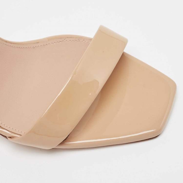 Pre Owned Saint Laurent Paris Beige Patent Leather Jane Ankle Strap Sandals Size 39