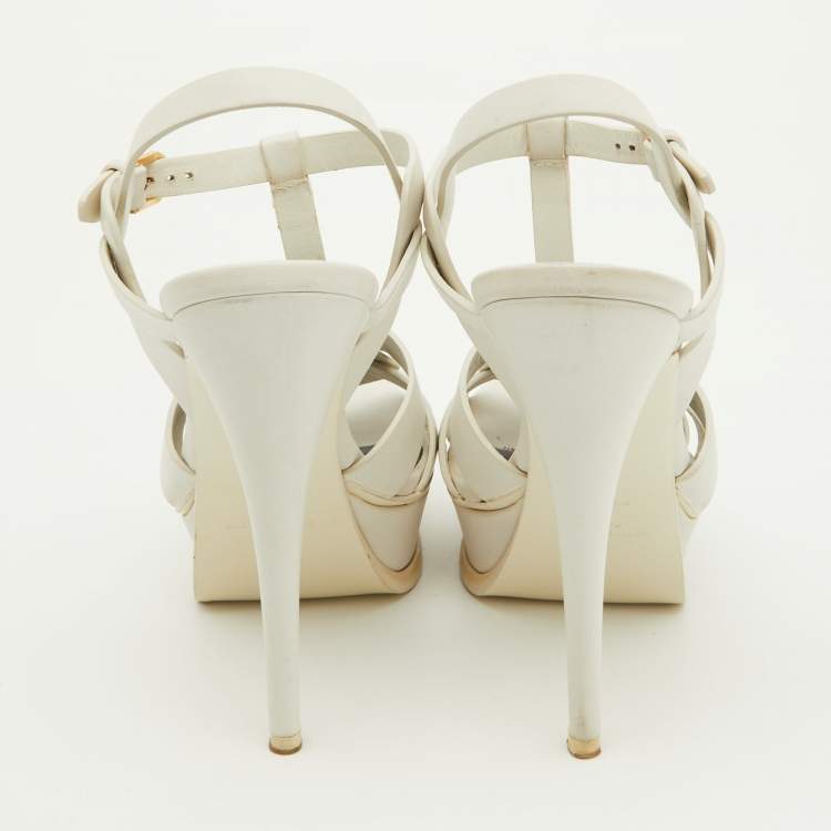 Pre Owned Saint Laurent Off White Leather Tribute Ankle Strap Sandals Size 38