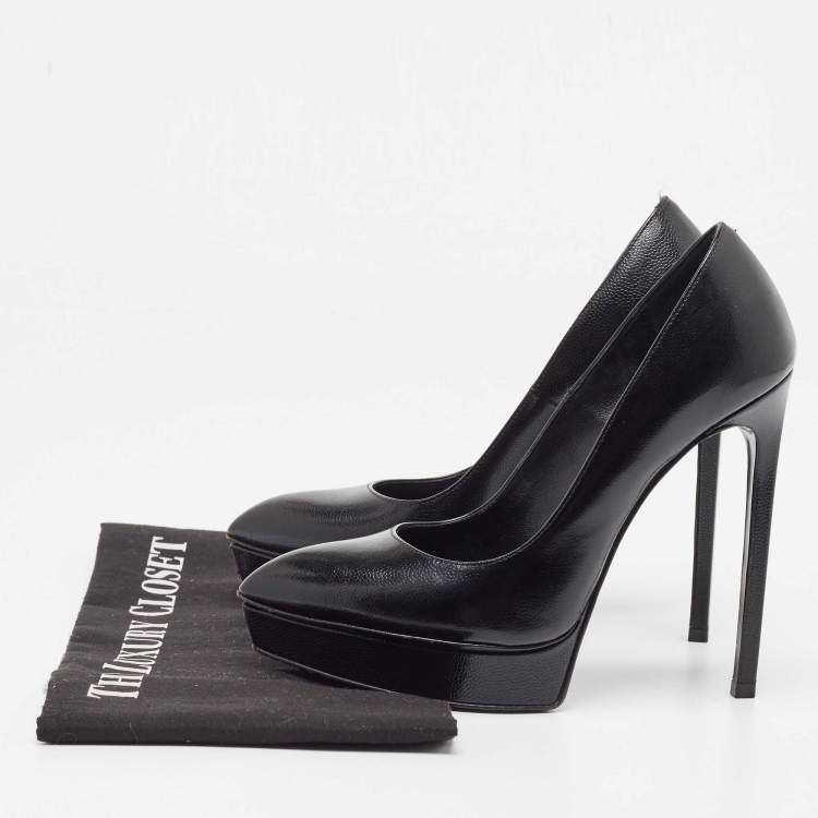Pre Owned Saint Laurent Black Textured Leather Janis Platform Pumps Size 36