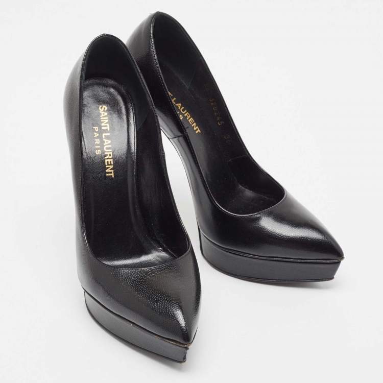 Pre Owned Saint Laurent Black Textured Leather Janis Platform Pumps Size 36