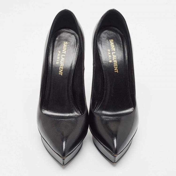Pre Owned Saint Laurent Black Textured Leather Janis Platform Pumps Size 36