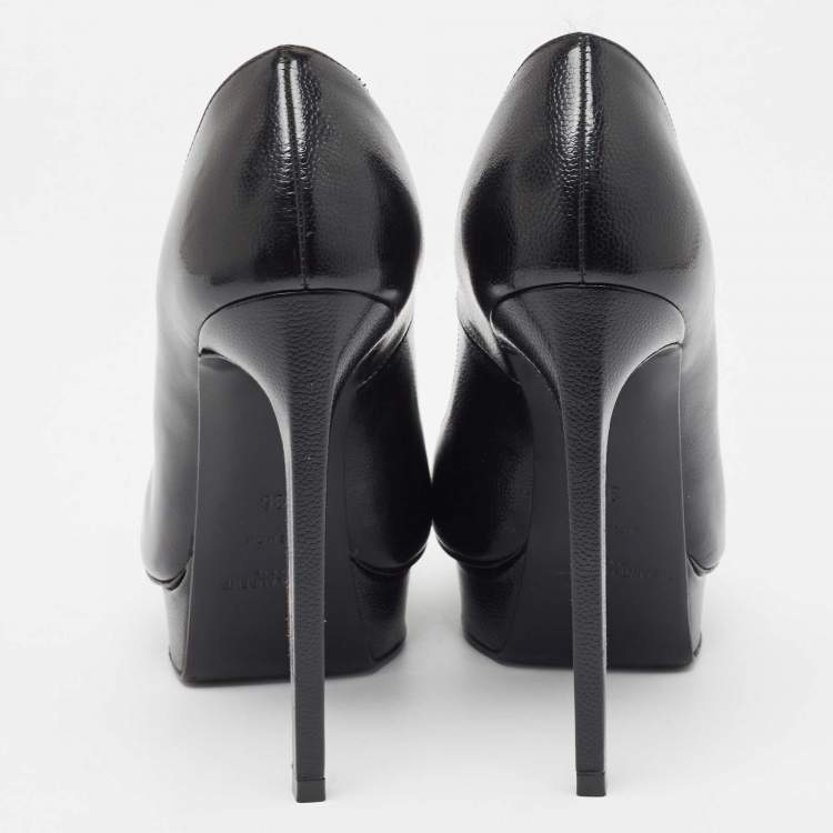 Pre Owned Saint Laurent Black Textured Leather Janis Platform Pumps Size 36
