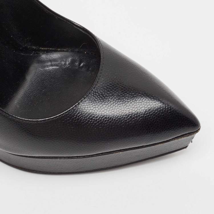 Pre Owned Saint Laurent Black Textured Leather Janis Platform Pumps Size 36