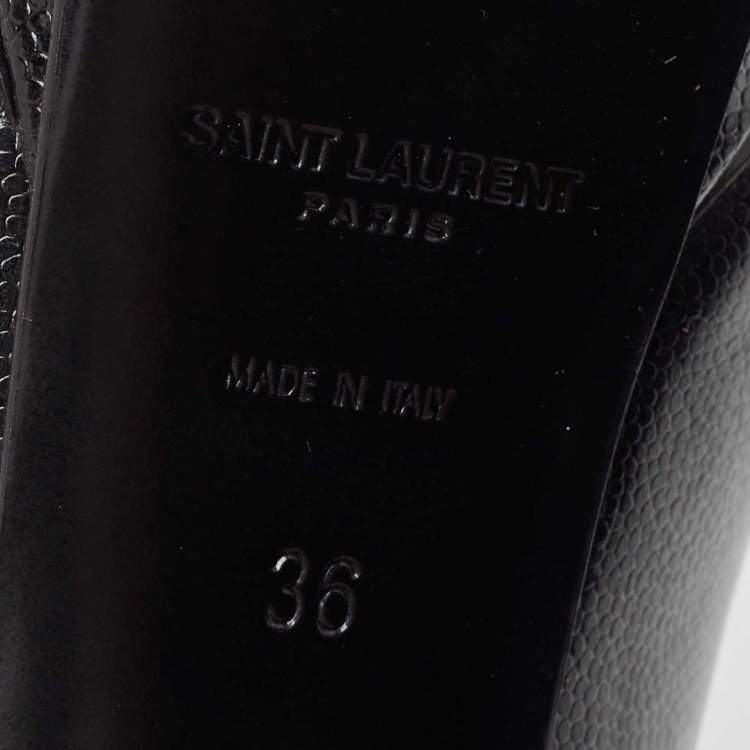 Pre Owned Saint Laurent Black Textured Leather Janis Platform Pumps Size 36