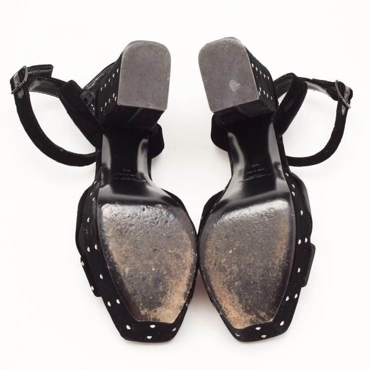 Pre Owned Saint Laurent Black Crystal Embellished Velvet Farrah Sandals Size 40