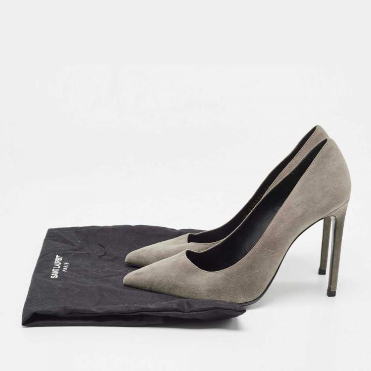 Pre Owned Saint Laurent Grey Suede Anja Pointed Toe Pumps Size 38