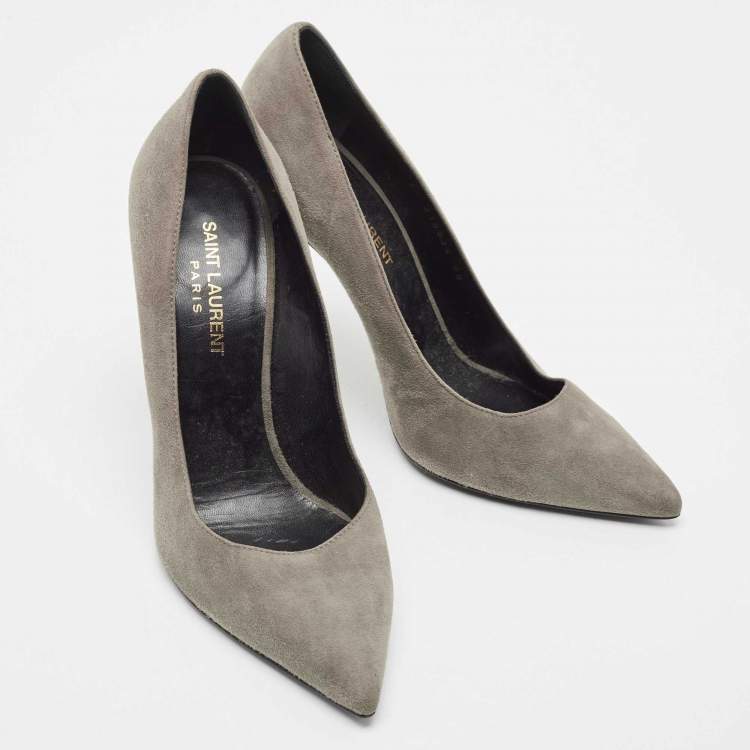 Pre Owned Saint Laurent Grey Suede Anja Pointed Toe Pumps Size 38