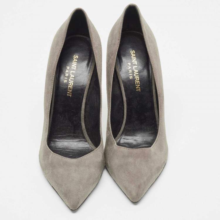 Pre Owned Saint Laurent Grey Suede Anja Pointed Toe Pumps Size 38
