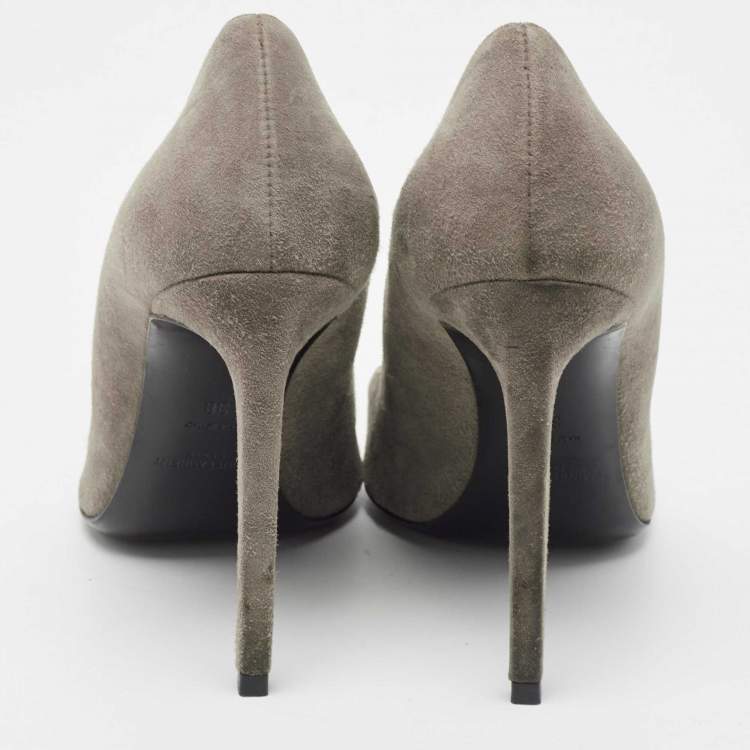 Pre Owned Saint Laurent Grey Suede Anja Pointed Toe Pumps Size 38