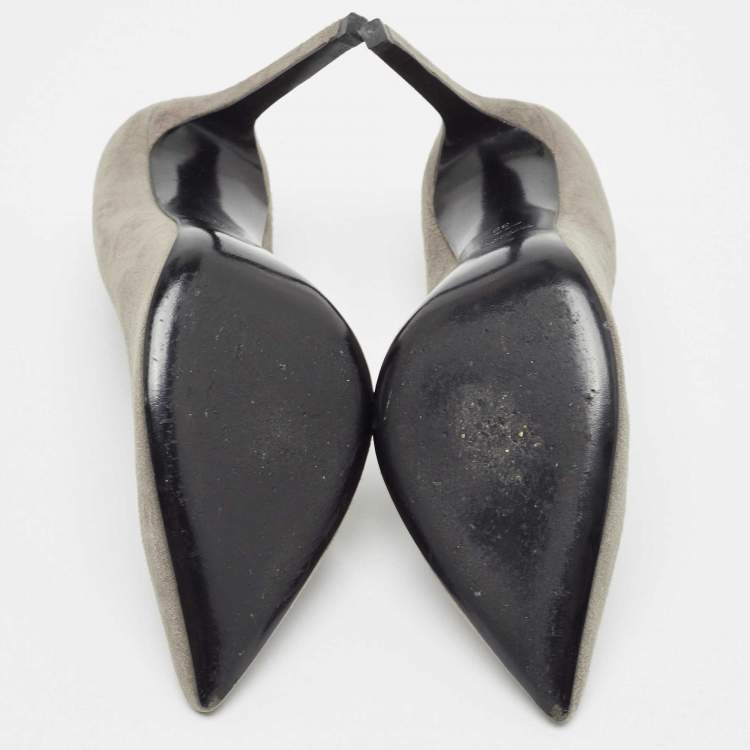 Pre Owned Saint Laurent Grey Suede Anja Pointed Toe Pumps Size 38