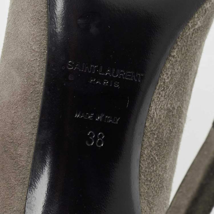 Pre Owned Saint Laurent Grey Suede Anja Pointed Toe Pumps Size 38