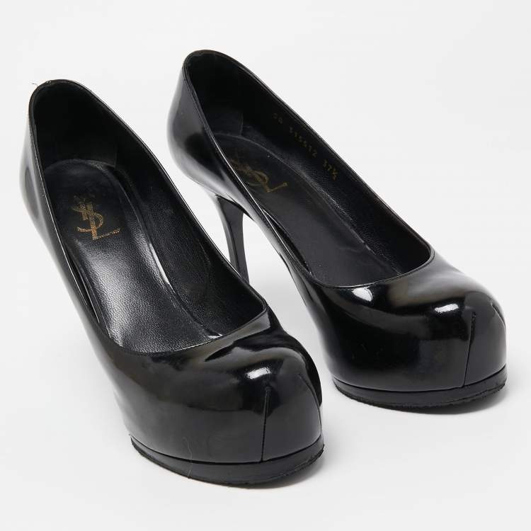 Pre Owned Saint Laurent Black Patent Leather Tribtoo Platform Pumps Size 37.5