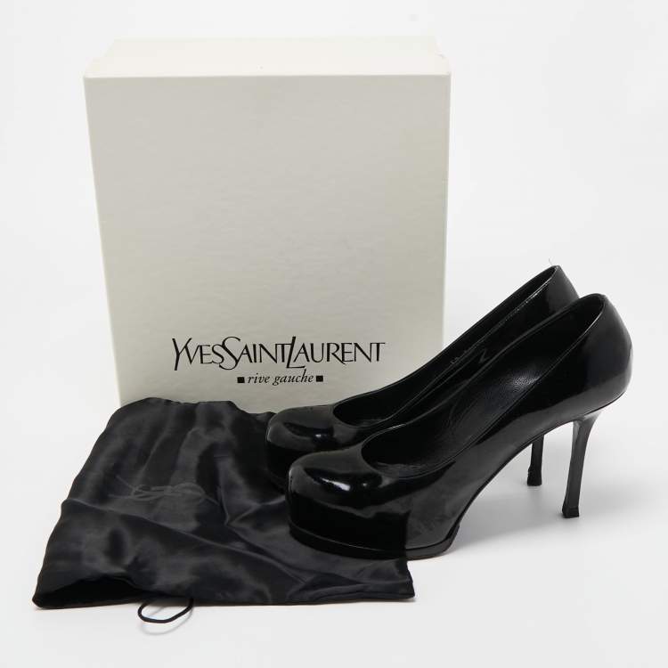 Pre Owned Saint Laurent Black Patent Leather Tribtoo Platform Pumps Size 37.5