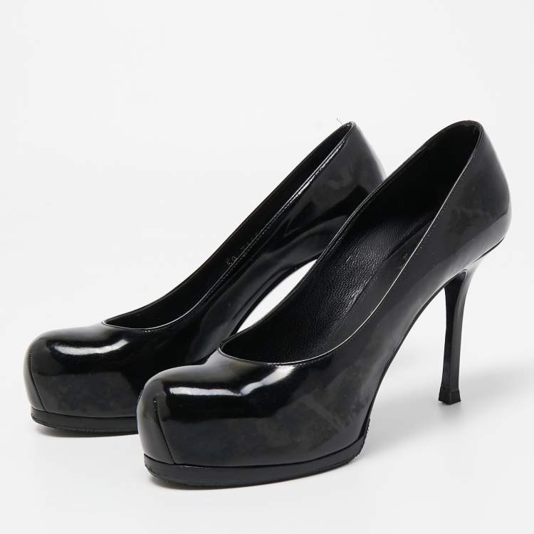 Pre Owned Saint Laurent Black Patent Leather Tribtoo Platform Pumps Size 37.5