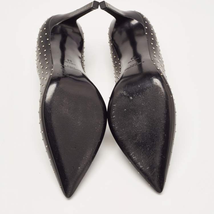 Pre Owned Saint Laurent Black Studded Leather Pointed Toe Pumps Size 38
