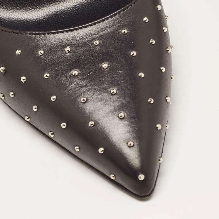 Pre Owned Saint Laurent Black Studded Leather Pointed Toe Pumps Size 38