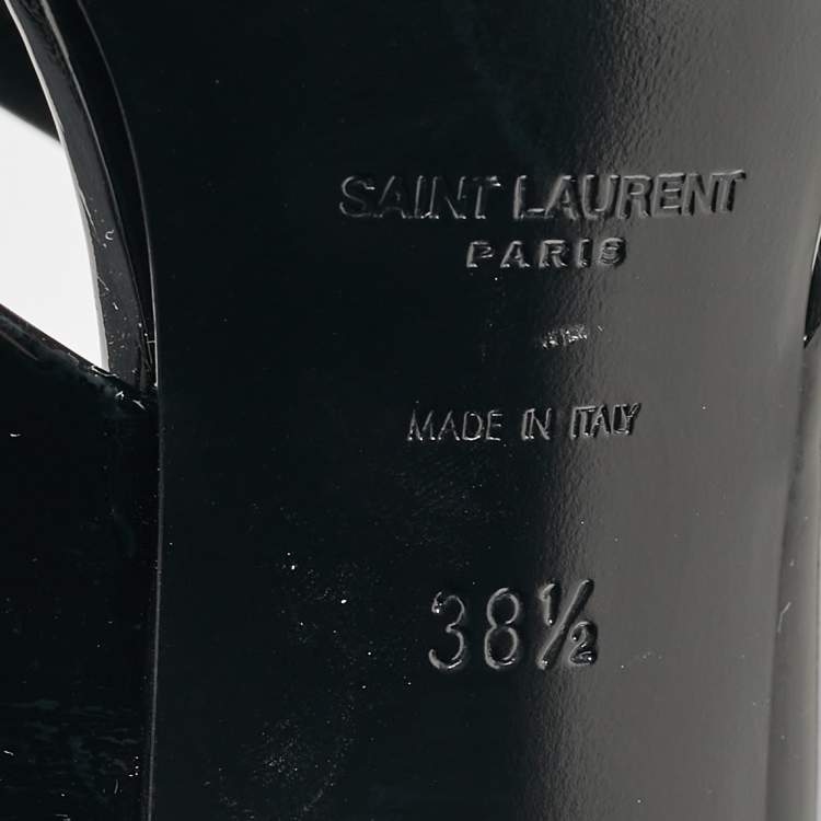مملوكة مسبقًا Saint Laurent Paris Black Patent Leather Loulou Criss Cross Slide Sandals Size 38.5