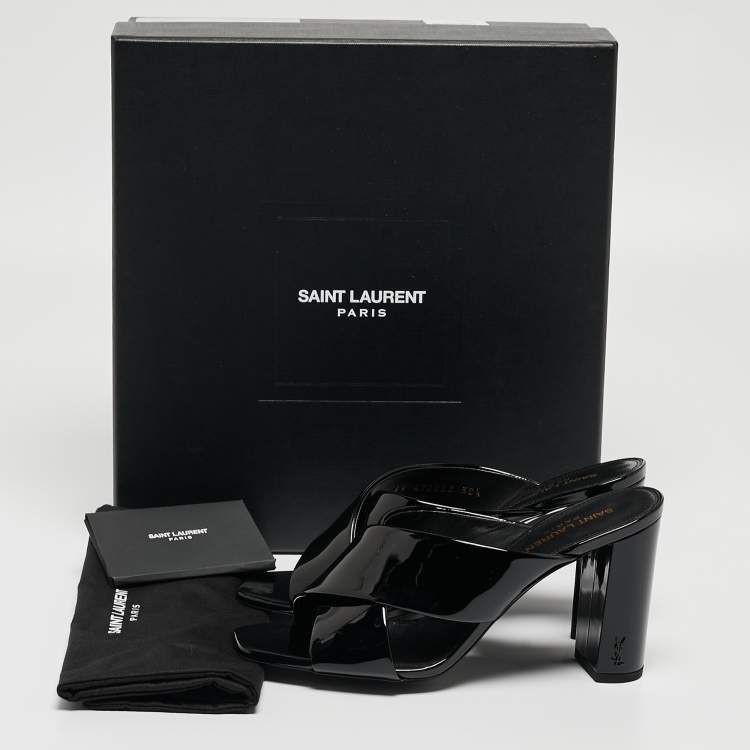 مملوكة مسبقًا Saint Laurent Paris Black Patent Leather Loulou Criss Cross Slide Sandals Size 38.5