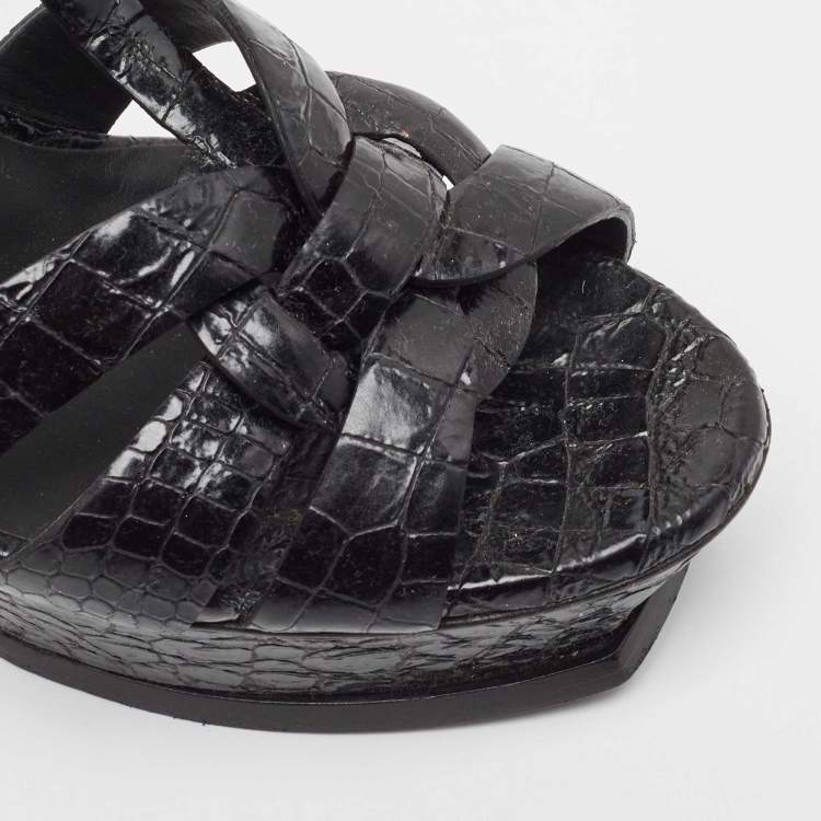 Pre Owned Saint Laurent Black Python Embossed Leather Tribute Sandals Size 40