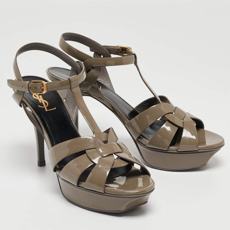 Pre Owned Saint Laurent Grey Patent Tribute Sandals Size 40
