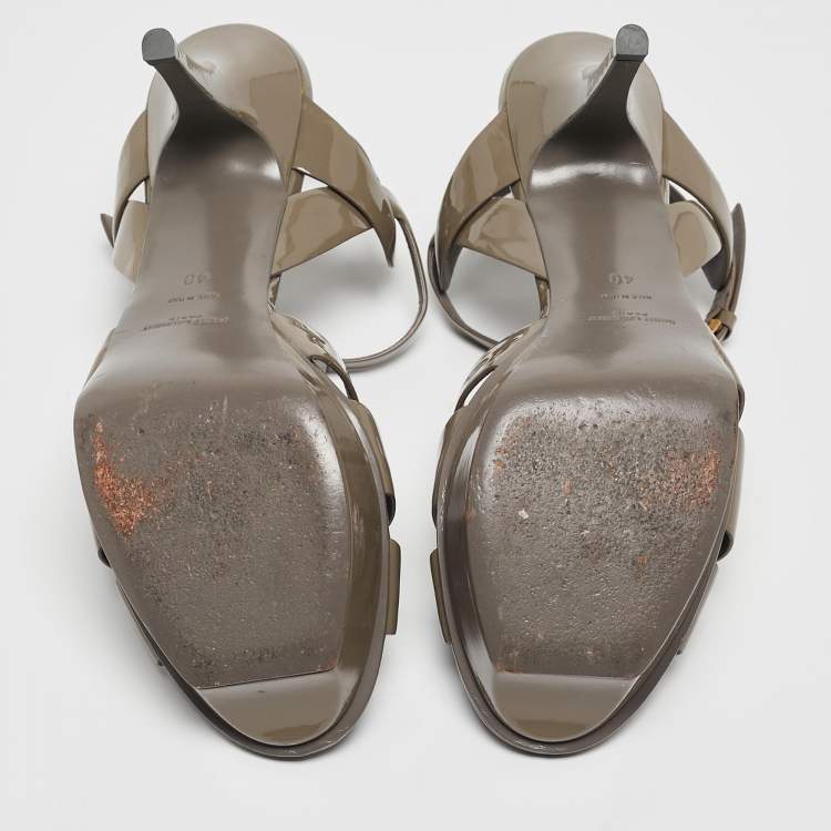 Pre Owned Saint Laurent Grey Patent Tribute Sandals Size 40